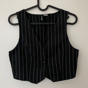 Navy pinstripe cropped vest